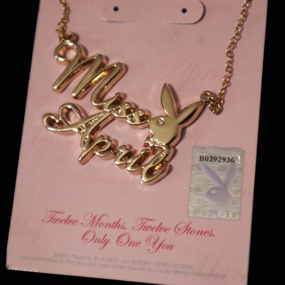 Playboy Necklace Miss April Gold Plated Bunny 17" - Picture 11 of 14